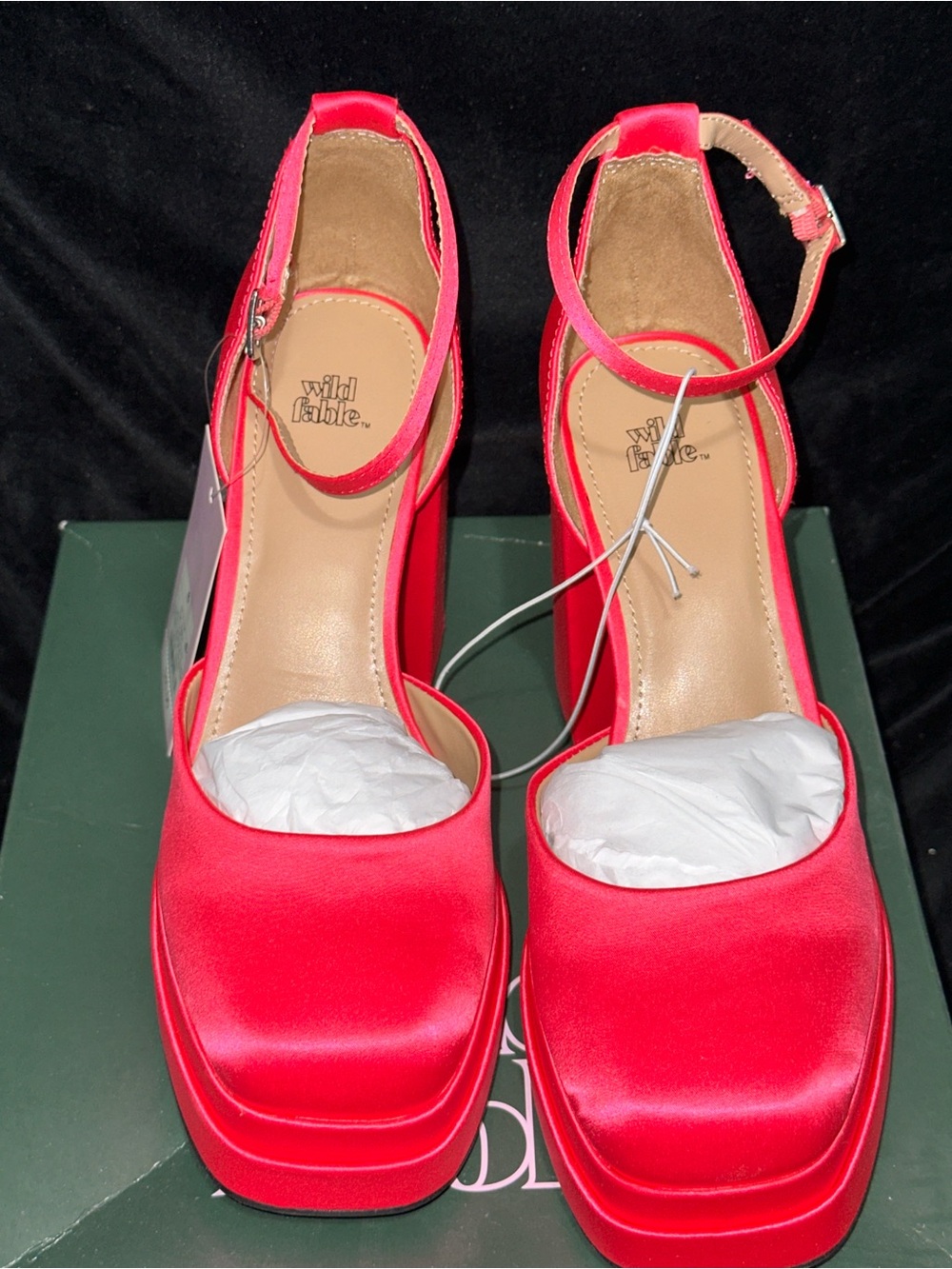 wild fable Hot Pink Satin Platform Block Heels with Ankle Strap